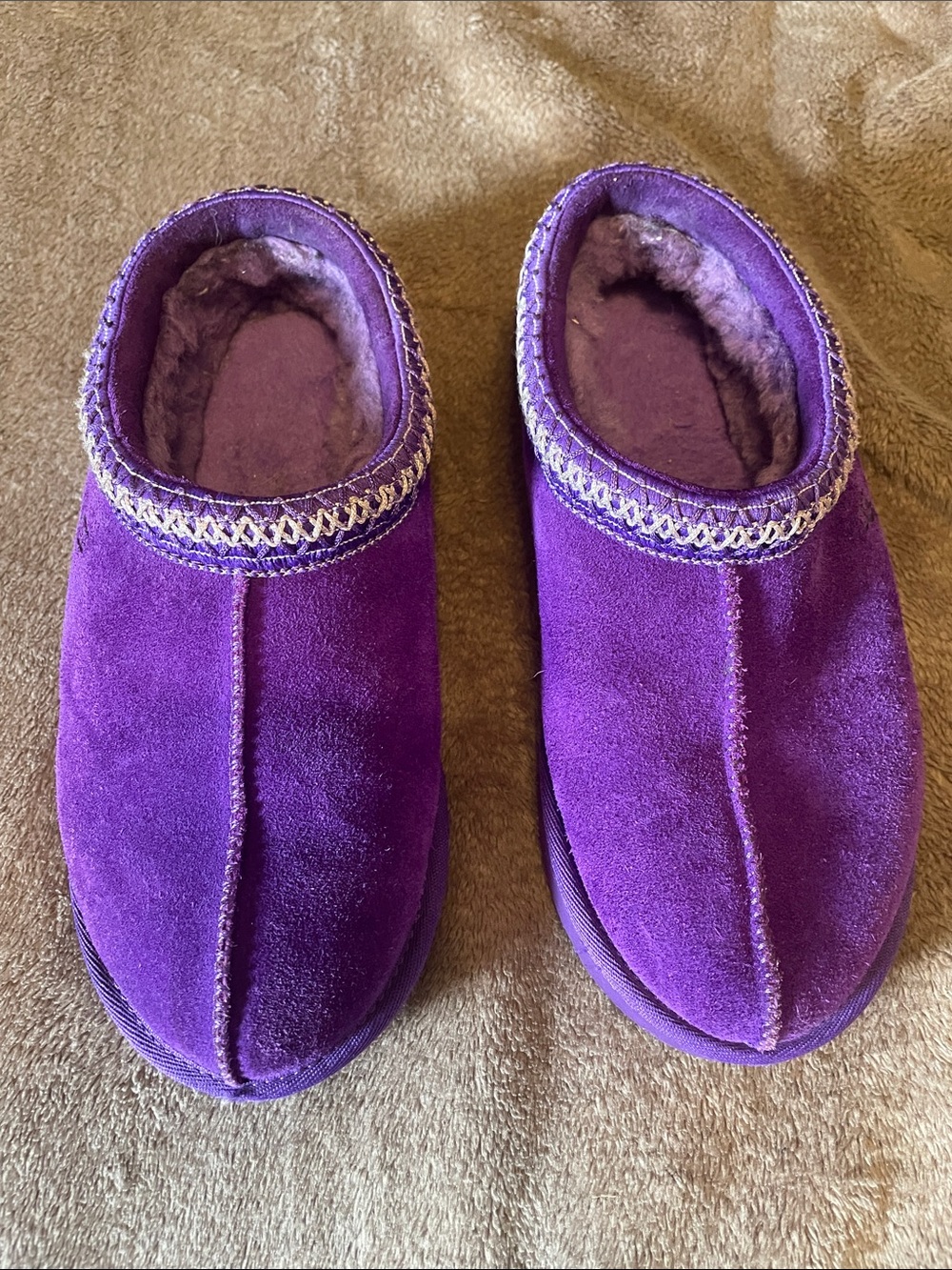 UGG Purple Suede Fur-Lined Slip-On Moccasin
